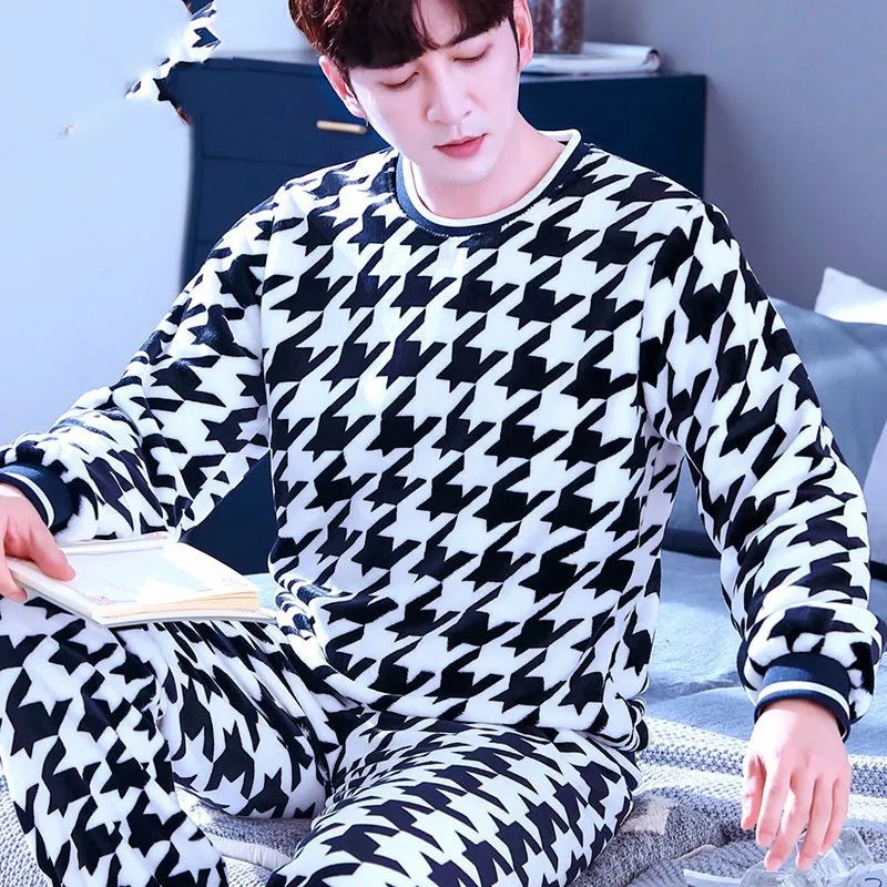 Flannel Pajamas Set Sexy Sleepwear For Man Soft Warm Pyjama Men's Winter 2022 Fashion Cartoon Homewear Clothes Big Size