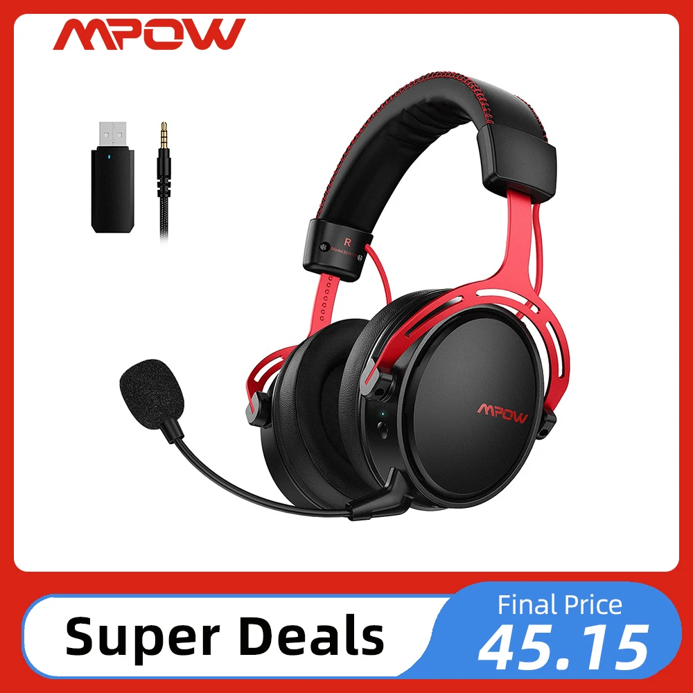 Mpow Air 2.4G Wireless Gaming Headset for PS5/PS4/PC Computer Headphone with Noise Cancelling Mic USB Transmitter for PC Gamer
