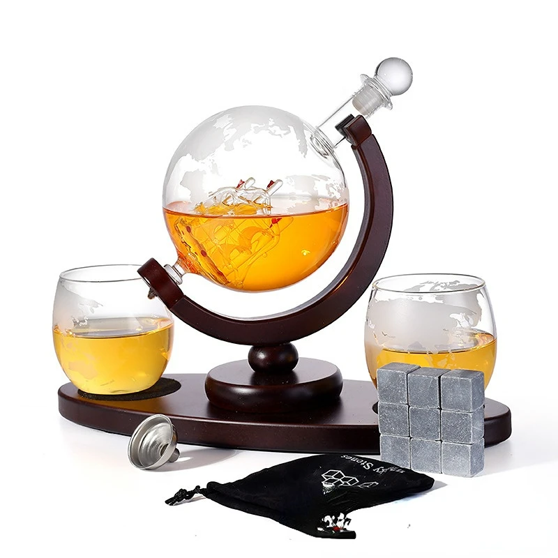 Whiskey Globe Decanter 28 Ounce Etched World Globe Decanter Set for Liquor, Bourbon, Vodka in Premium Gift-Box - Home Bar Acce