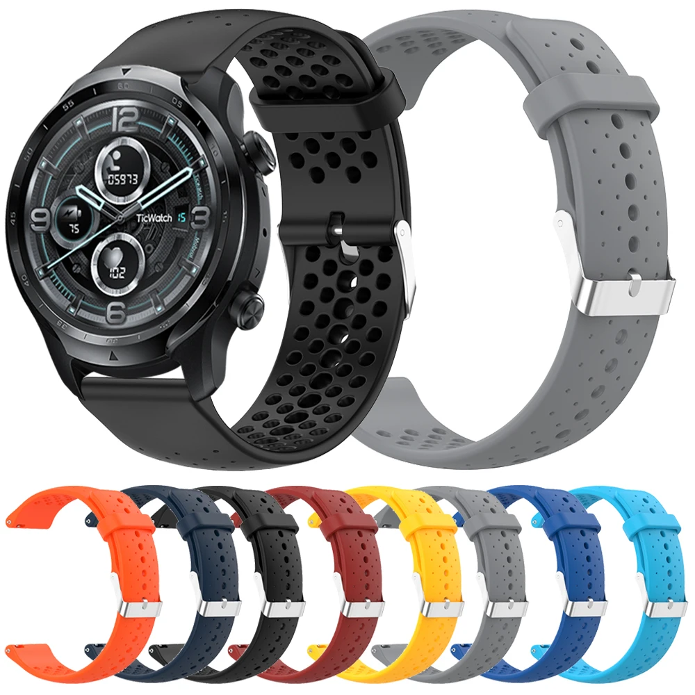 Sport Silicone Strap For TicWatch Band Pro 3 Ultra GPS /GTX/S2/E2/E3/GTH Watchbands Replace Bracelet 20mm 22mm wrist Accessorie