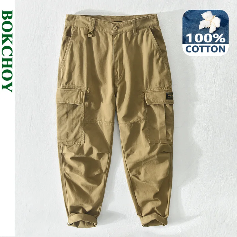 

2022 Spring Summer New Men Cargo Pants Pure Cotton Multi-Pockets Loose Vintage Casual Trouser GA-Z392