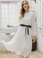 s flavor bohemian dot polka print chiffon dress elegant long sleeve a line summer dresses white vintage midi vestidos de