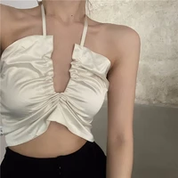 women camisole slim body sexy v neck white top short wrapped bottoming shirt summer 2021 korean y2k female solid sleevess tshirt