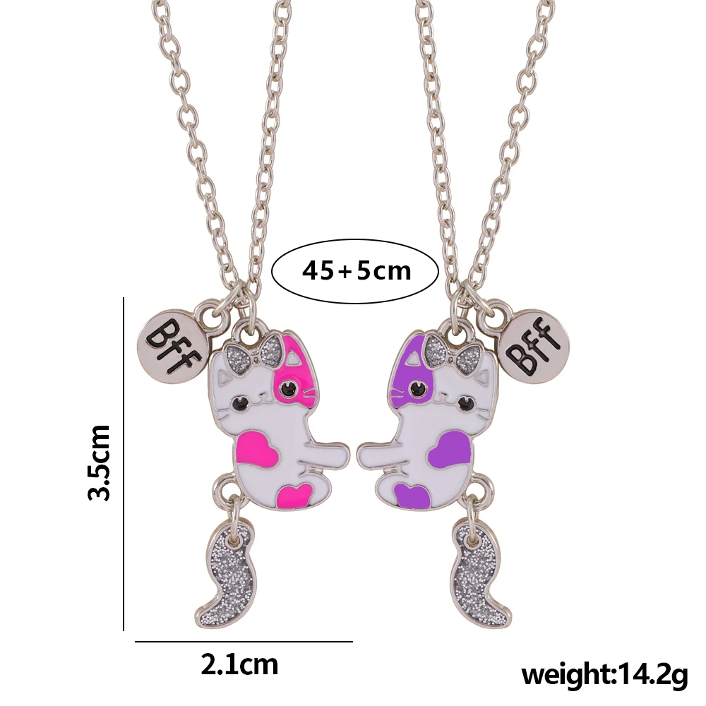 Cat Kitty Best Friends Necklace For 2 Magnetic Split Heart Pendant Set Friendship Gifts BFF Charm Matching For Girls images - 6