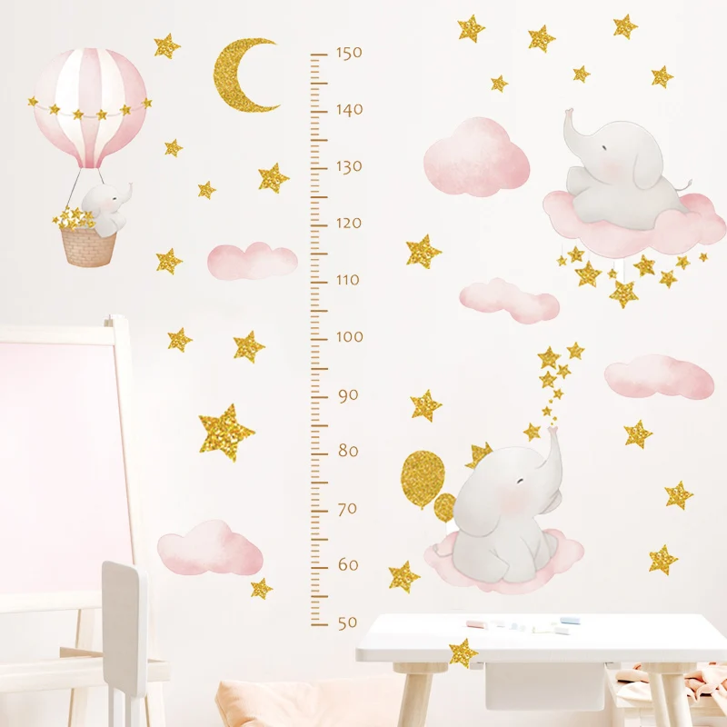

Cute Elephant Height Measure Wall Sticker for Kids Rooms Girls Baby Room Decoration Cartoon Animal Growth Chart Wallpaper Vinyl