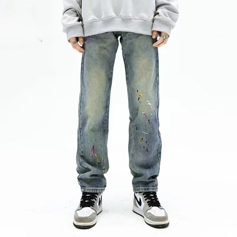 

Мужские прямые свободные джинсы, повседневные брюки из денима с широкими штанинами, модель F191 на весну и осень, 2023