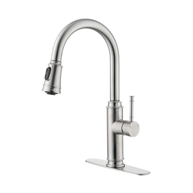 

Ingle Handle High Arc Pull Out Kitchen Faucet\ Single Level Stainless Steel Kitchen Sink Faucets with Pull Down