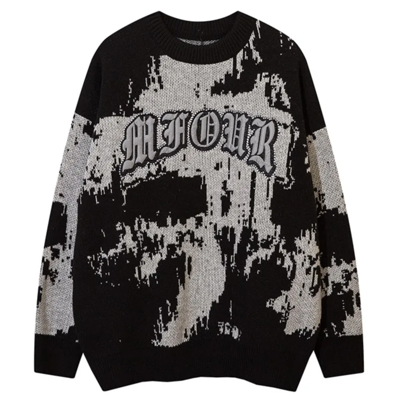 

Fashion Niche High Street Casual Sweater 2022 Autumn And Winter Man New Vintage O-Neck Dyeing Splash Ink Jacquard Sweater