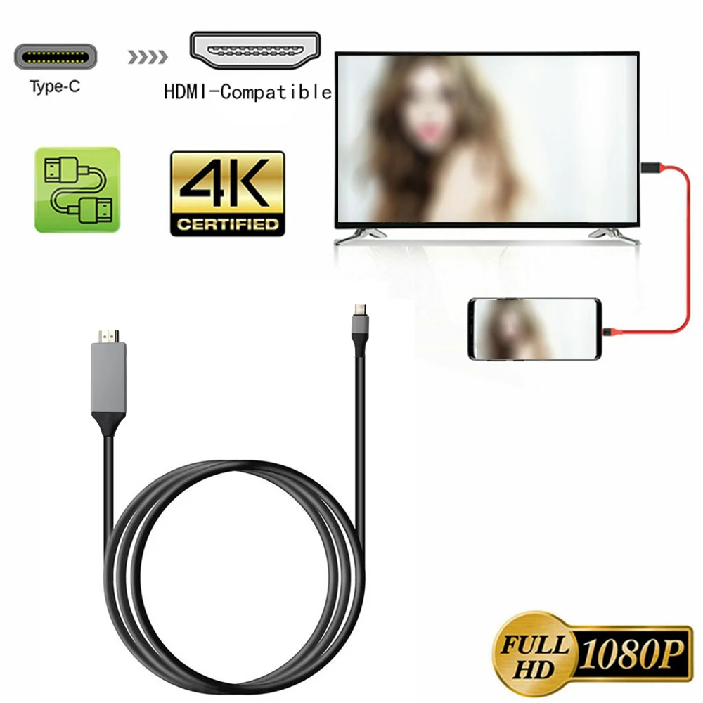 

Type C To HDMI-Compatible Cable USB 3.1 To HDMI-Compatible 4K Adapter Cables For MacBook Huawei Samsung Galaxy S9/S8 USB-C Cable