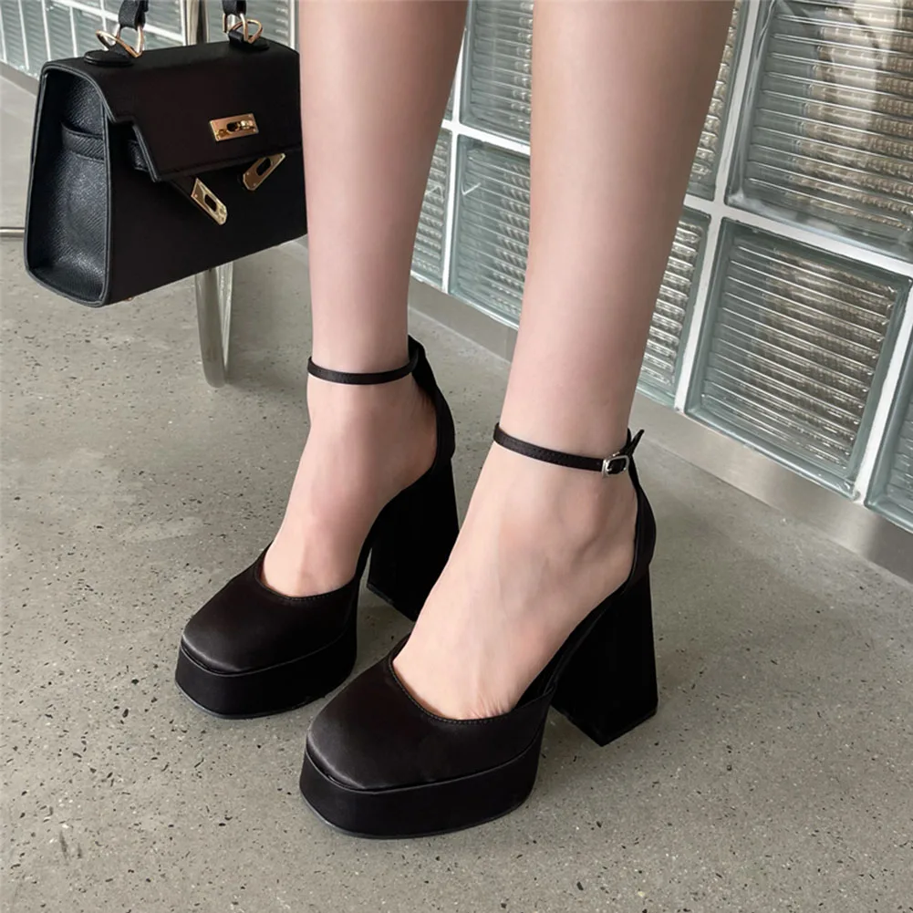 

Saralris 2023 Fashion Women Pumps Square Toe Chunky High Heeled Early Spring Pumps Sexy Casual Style Ankle Strap Lady Shoes