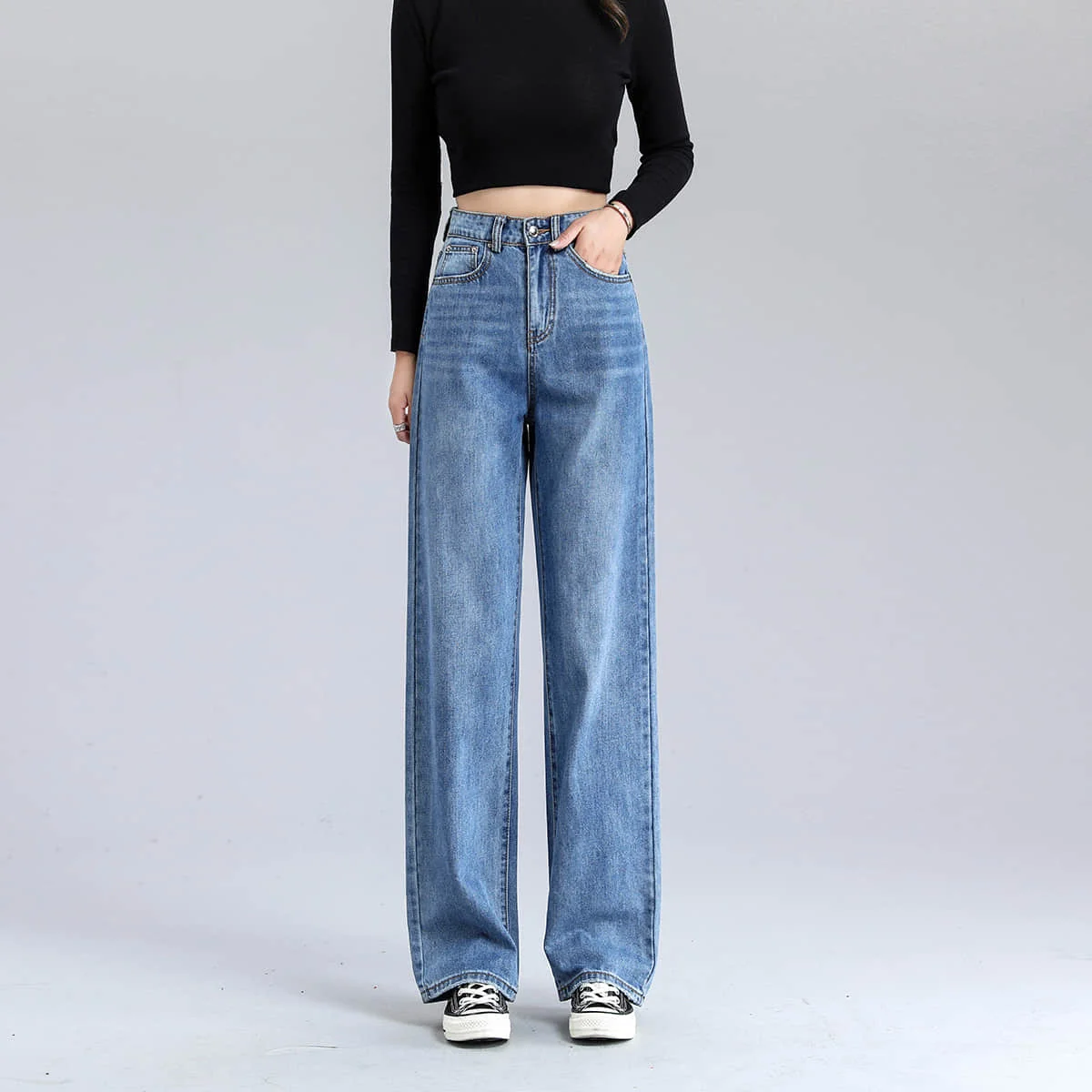 Woman Classic Jeans Luxury Brand Acne Ac Studios Lady Street Fashion Pants High Waist Jeans Female Washed Denim Fit Full Jeans