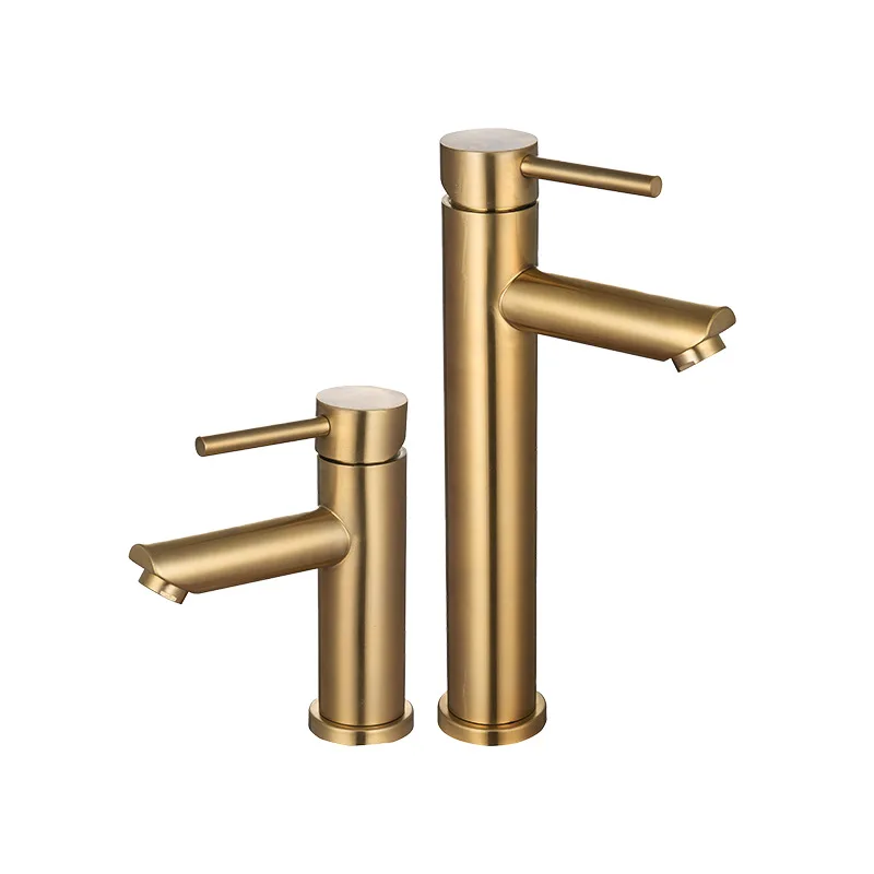 

Biggers Sanitary Brush Gold Color Stainless Steel Bathroom Basin Faucet Cold Hot Water MixerWith Pipes