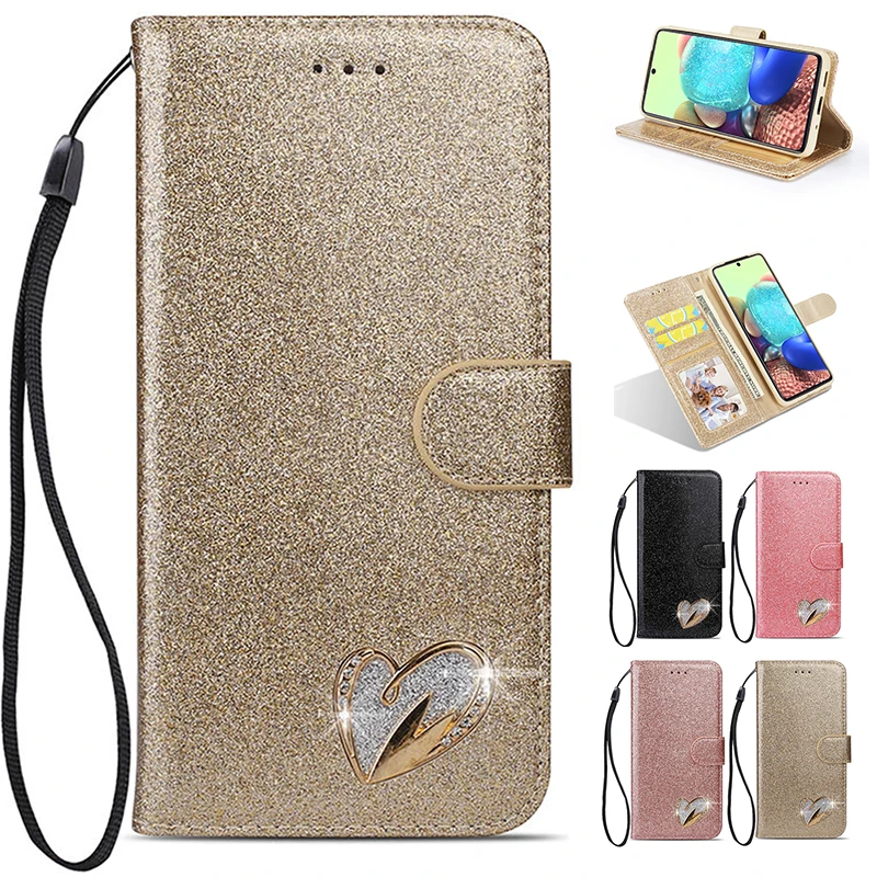 Wallet Case For Samsung Galaxy S23 S22 S21 FE S20 Ultra S9 S10 Plus A12 A13 A14 A54 A52 A53 A72 A50 A70 Glitter Flip Leather