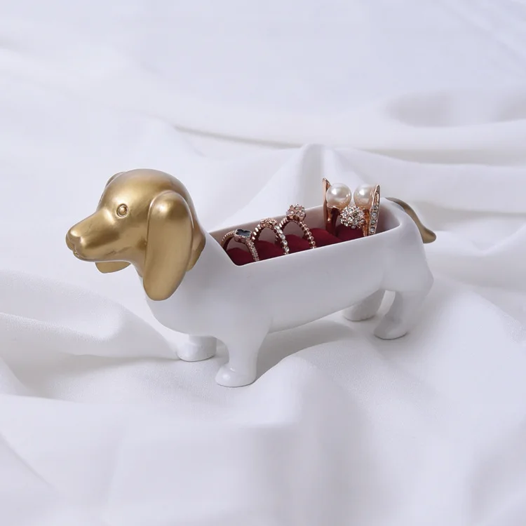 

Creative Dachshund Dog Ring Jewelry Box Ring Storage Rack Gold Display Props Ornaments Cute Dogs