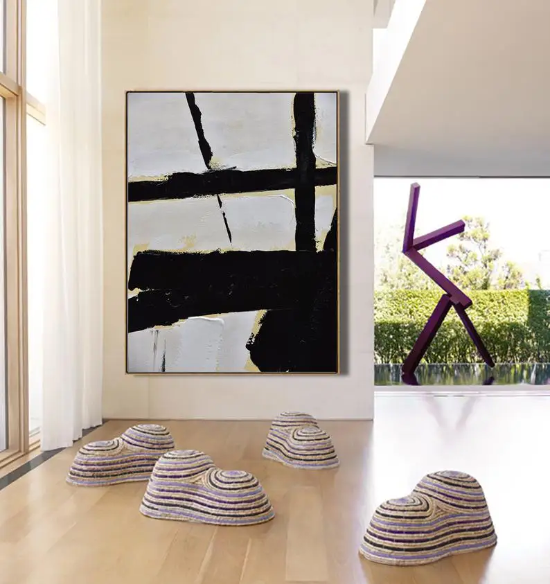 

Black White Beige Minimalist Painting on Canvas, Textured Painting Abstract Art, Modern Living Room Decor