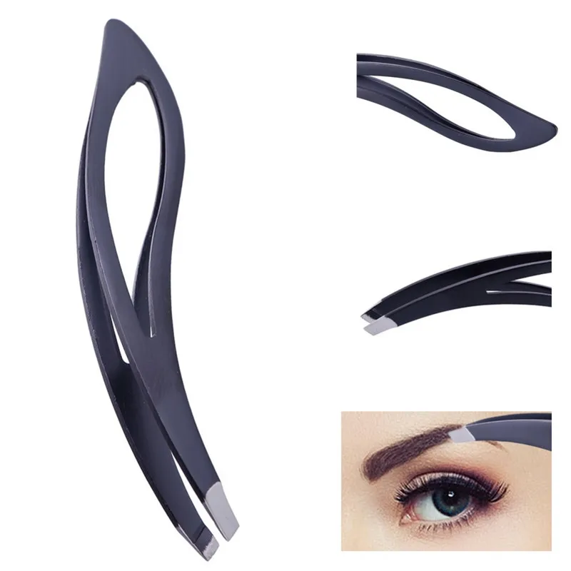 

Eyebrow Tweezers Professional Stainless Steel Slanted Flat Point Tip Hair Removal Eye Brow Tweezers Cilp Black Color
