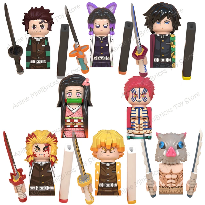 

Demon Slayer Anime Series Mugen Train WM6116 Tanjirou Nezuko Giyuu Kyoujurou Figures Heads Building Blocks Creative Toys For Kid