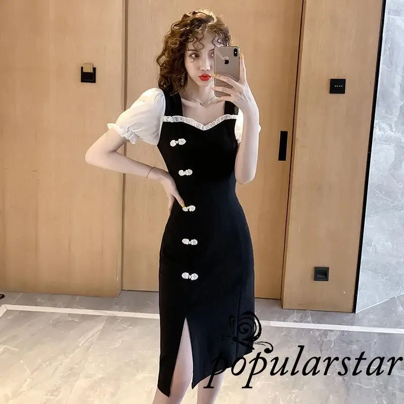 

Popu-Women Dress, Puff Sleeve Cheongsam Style Slim Dress