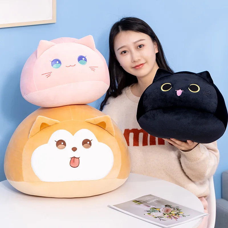 

Round Puppy Cat Toy Anime Bread Black Cat Shiba Doll Round Animal Cat Pillow Nap Cushion Doll Birthday Gift for Kids 20/30/40cm