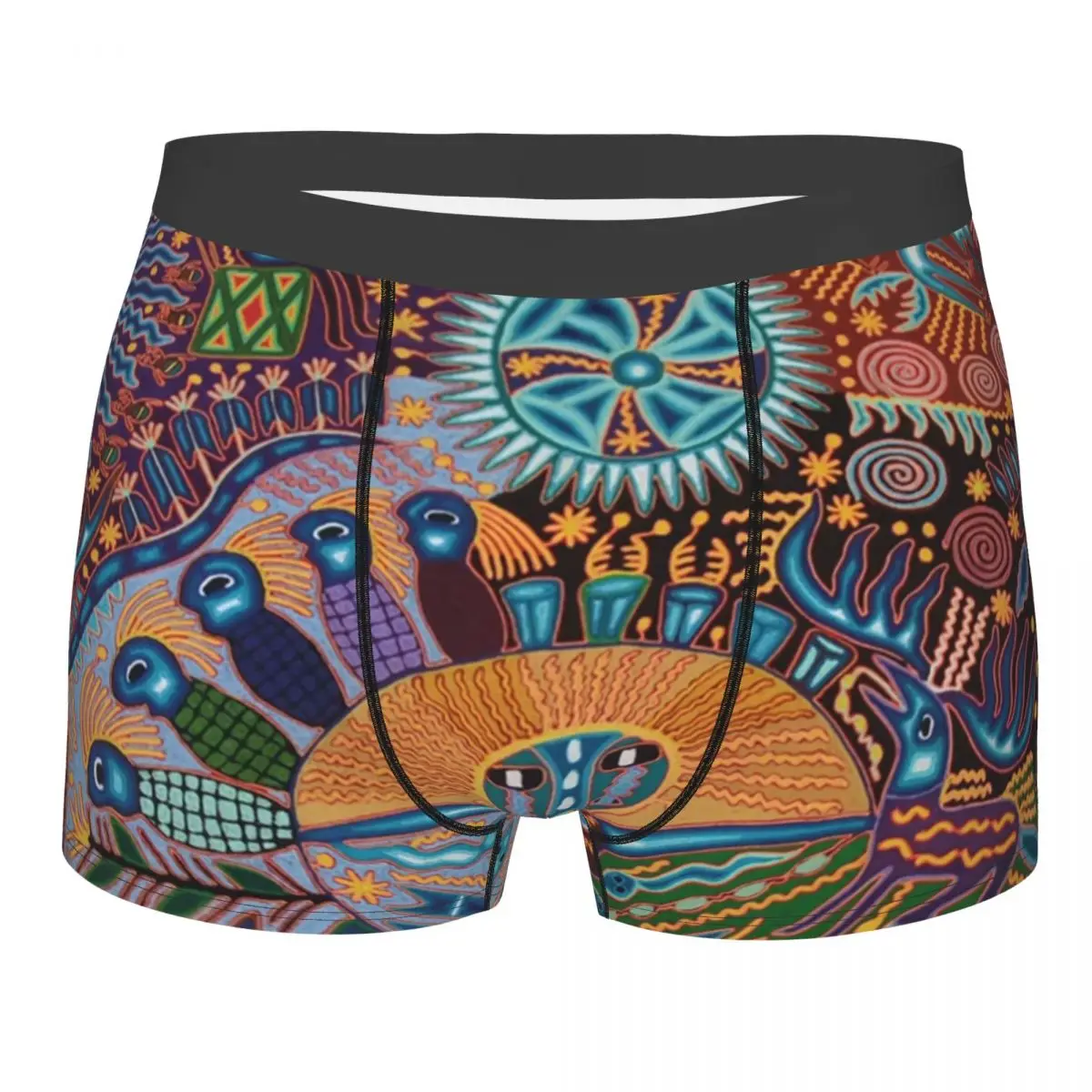 

Huichol Mexican Art Underwear Men Sexy Print Customized Mexico Skull Travel Spanish Love Black Boxer Shorts Panties