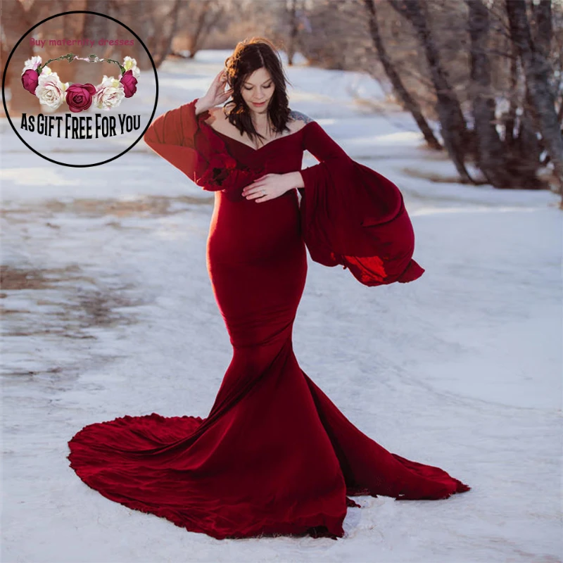 New Mom Fashion  Maternity Dress for Photograph Shoots Off The Shoulder Long Mermaid Dresses for Wedding Party Gowns