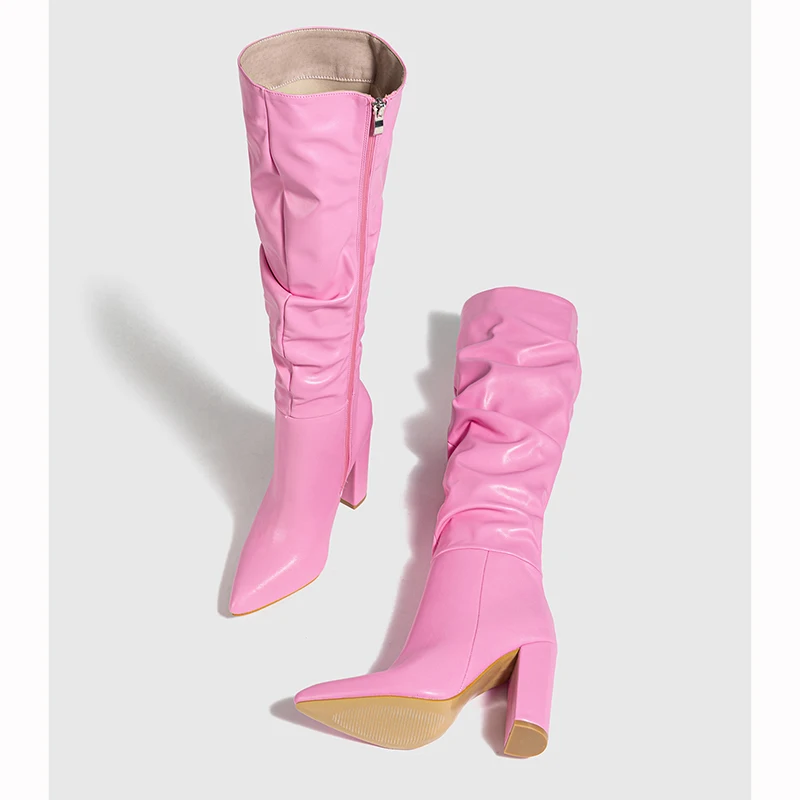 Kcenid/розовые белые плиссированные туфли женские сапоги выше колена пикантные на