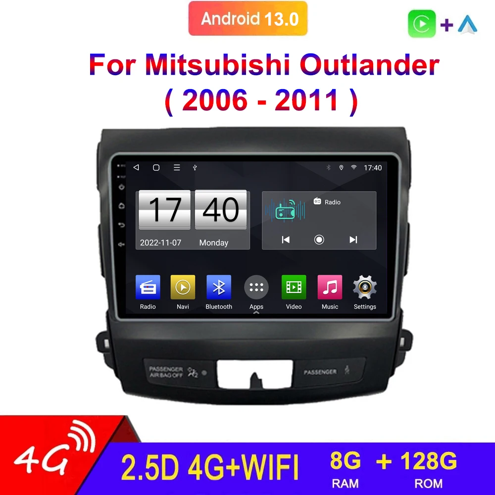 

Мультимедийная магнитола 4G Android 13 для Mitsubishi Outlander 2 2005-2011, Citroen C-Crosser Peugeot 4007 Carplay, Авторадио 2 Din