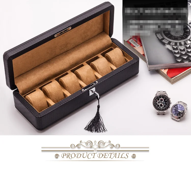 Luxury 6 Slots Leather Watch Box Case Brown Watch Display Case With Lock Jewelry Gift Box Watch Organizer For Men