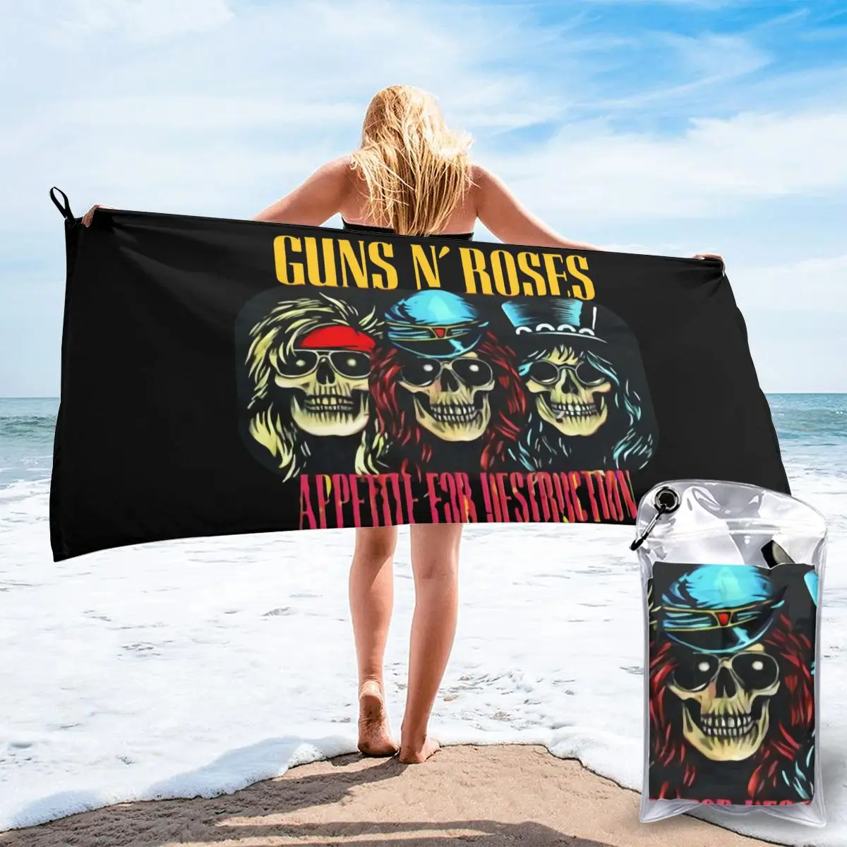 

Skull Black Dessire Skull With Guns N 'Roses Roses Hip-Hop Fresh Design Top Quality Printing Beach Bath Towel