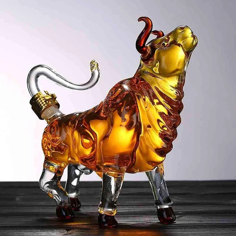 Фото Кувшин для виски в форме быка OX YEAR, стеклянная бутылка для вина в форме животного для домашнего бара, для ликера, шотландского виски, подарок, 1 л, стеклянная посуда №3
