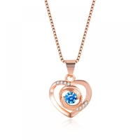 hoyon heart shaped blue diamond style pendant womens necklace zircon 14k rose gold color heart shaped fashion jewelry girl gift