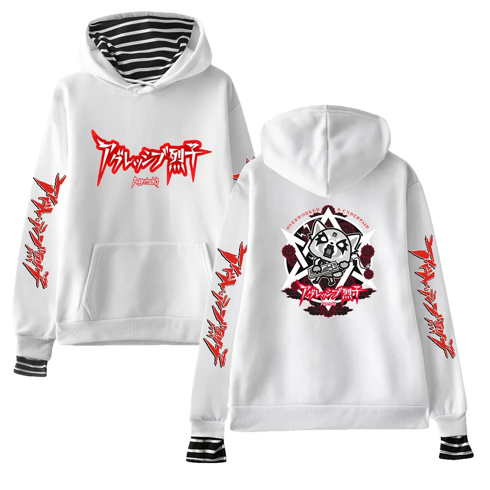 

Band Cartoon Aggretsuko Hoodie Fake Two Piece Women's Hoodie Long Sleeve Harajuku Streetwear Fashion Clothes