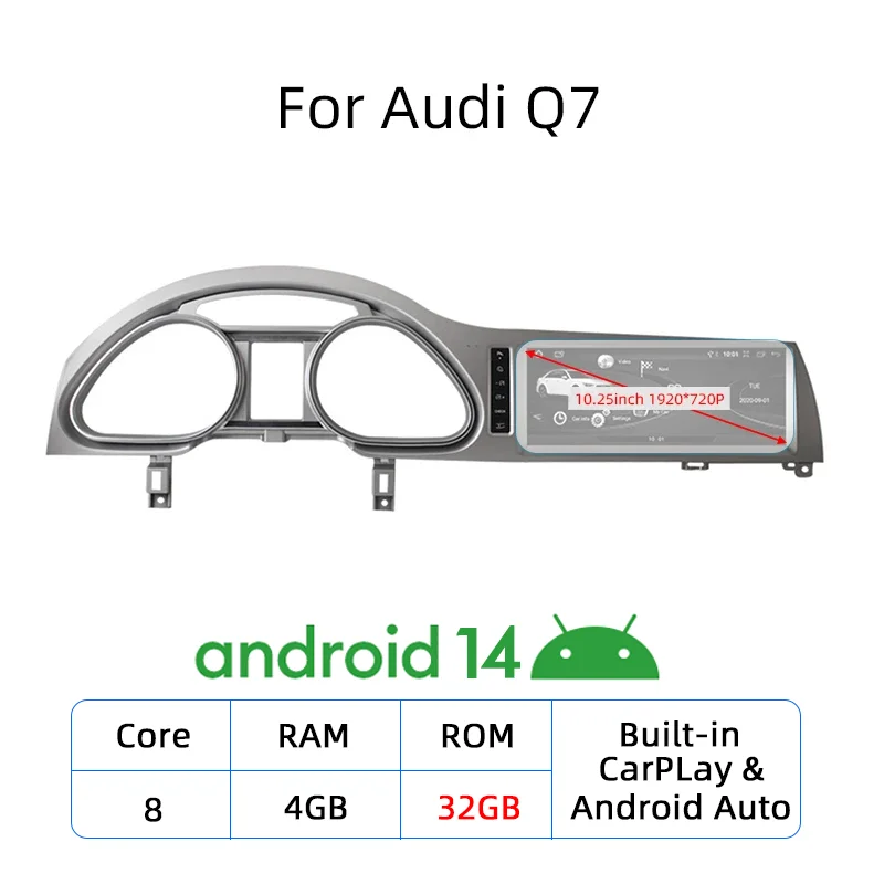 

Nunoo Android 14 Автомобильный радиоплеер для Audi A4 A5 A6 Q7 MMI 2G Базовый красный экран CarPlay GPS-навигация Мультимедиа Стерео Wi-Fi