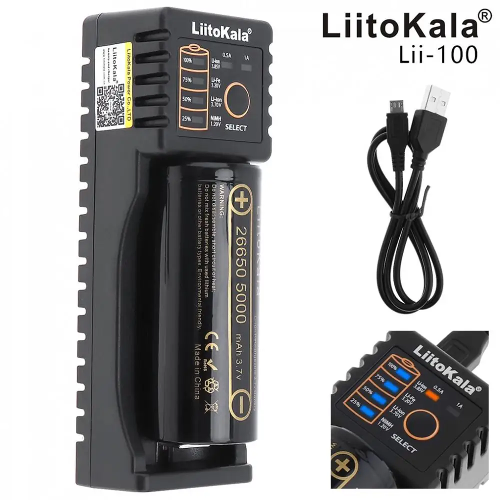 

Liitokala 3.7 V 26650 5000 mAh Li-ion Rechargeable Batterie + Batterie Ordinateur Portable Cas + Chargeur Unique Smart USB Slot