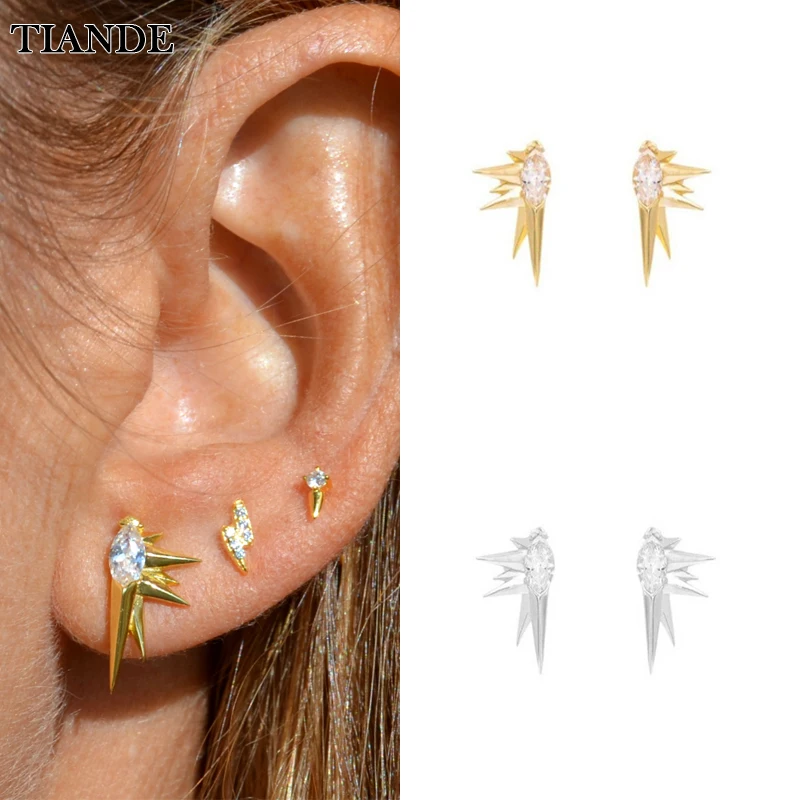 

TIANDE Silver Color Gold Plated Stud Earrings for Women Zircon Piercing Women's Huggie Earrings 2022 Fashion Jewelry Wholesale