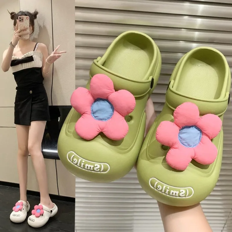 2023 Summer Women Clogs Garden Shoes Flowers EVA Female Beach Sandals Fashion Thick Sole Slides Slippers For Women Ladies