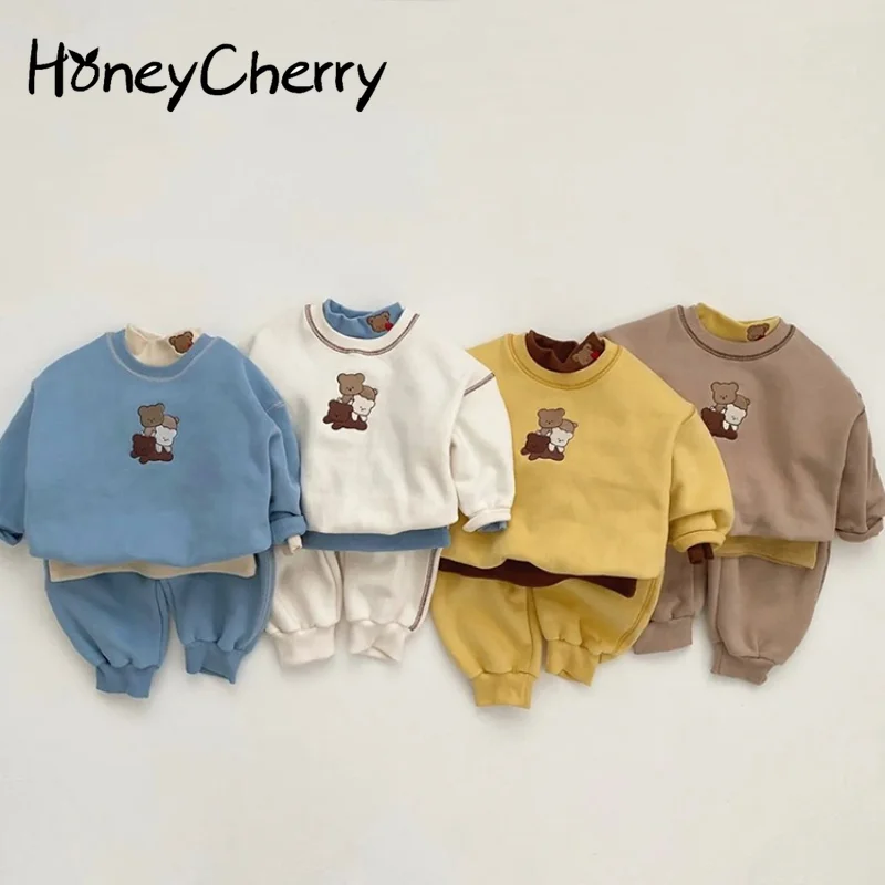 

HoneyCherry Children's Cartoon Embroidered Sweatshirt Casual Set Spring Sports Two-piece Set Kids Clothes