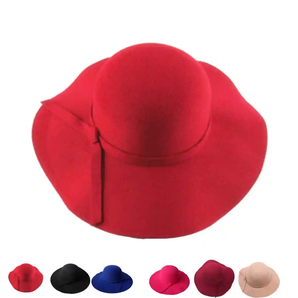 

2020 New 1PC Children Girls Floppy Wide Brim Big Felt Hat Bowknot Beach Hat Sun Hat Outdoor Black Red For 2-8 Years Baby Girls