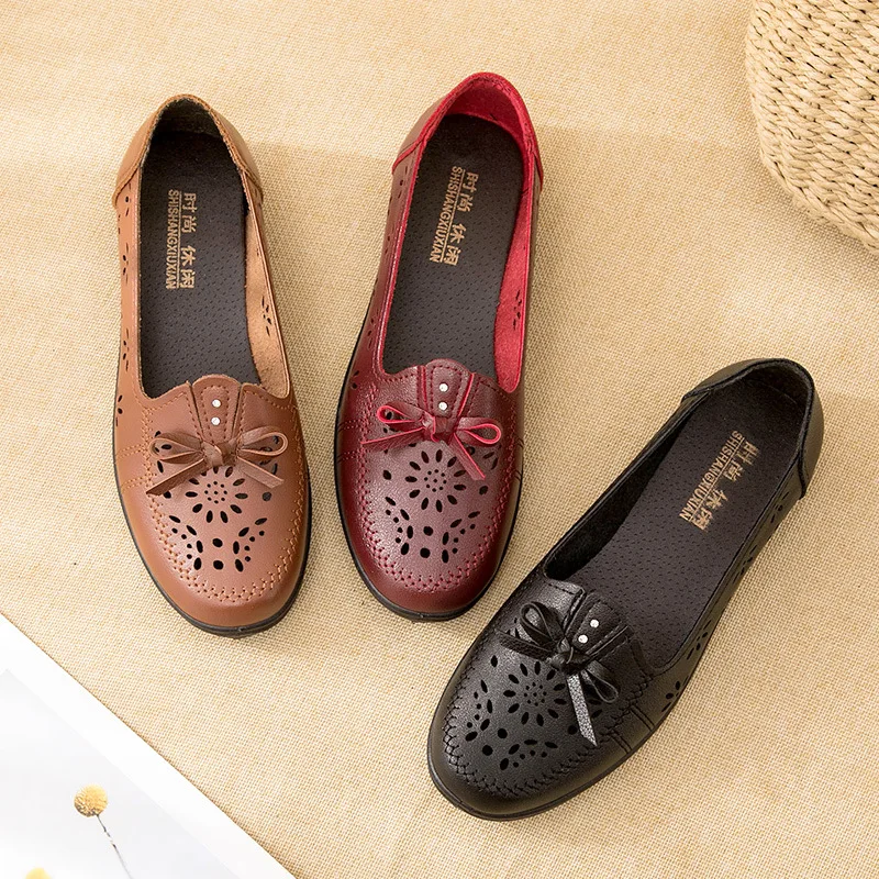 Black Ballet Flats Shoes Breathable Women Leisure Soft Soles Comfortable Moccasins Woman  Outdoor Mom Light Non-slip Flats Shoes