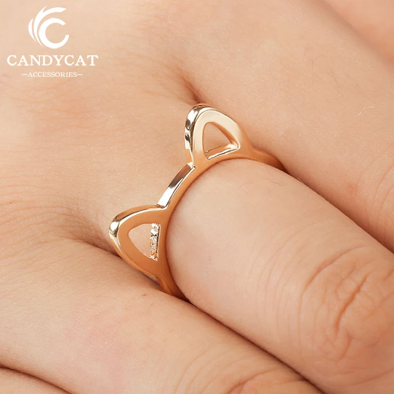 

Charm Hollow Cat Ears Ring For Women Fashion Jewelry Statement Animal Plated Black Gold Simple Couple Anillos Mujer Bague Vintag