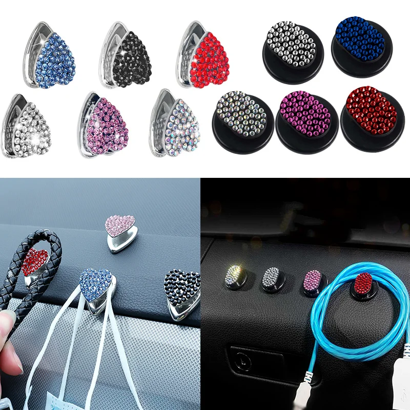 

Small Hook Diamond Heart-shaped Cars Interior Front Row Paste Hooks Multi-functional Storage Car Interior Decor