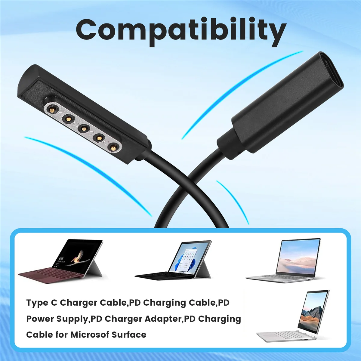 Type C PD Charging Cable USB Female Power Supply Charger Adapter Converter for Microsof Surface Pro 1/2 Tablet