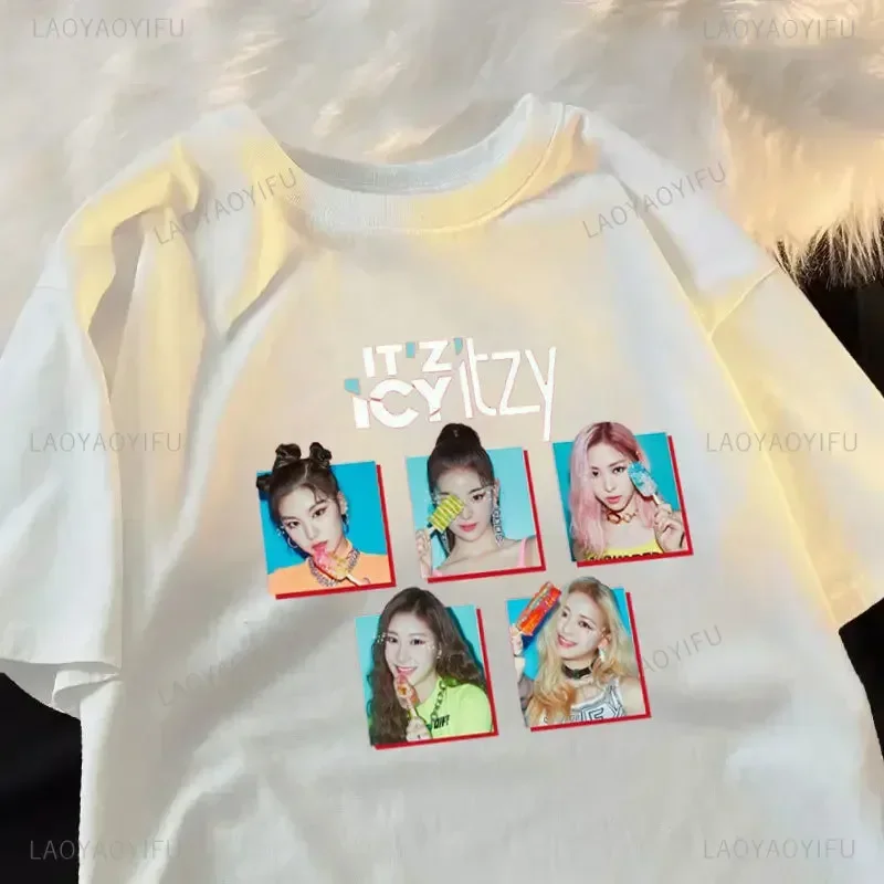 Футболка ITZY Itzy Cheshire Album хлопковая футболка Kpop Fashion Street Y2K популярная для женщин и