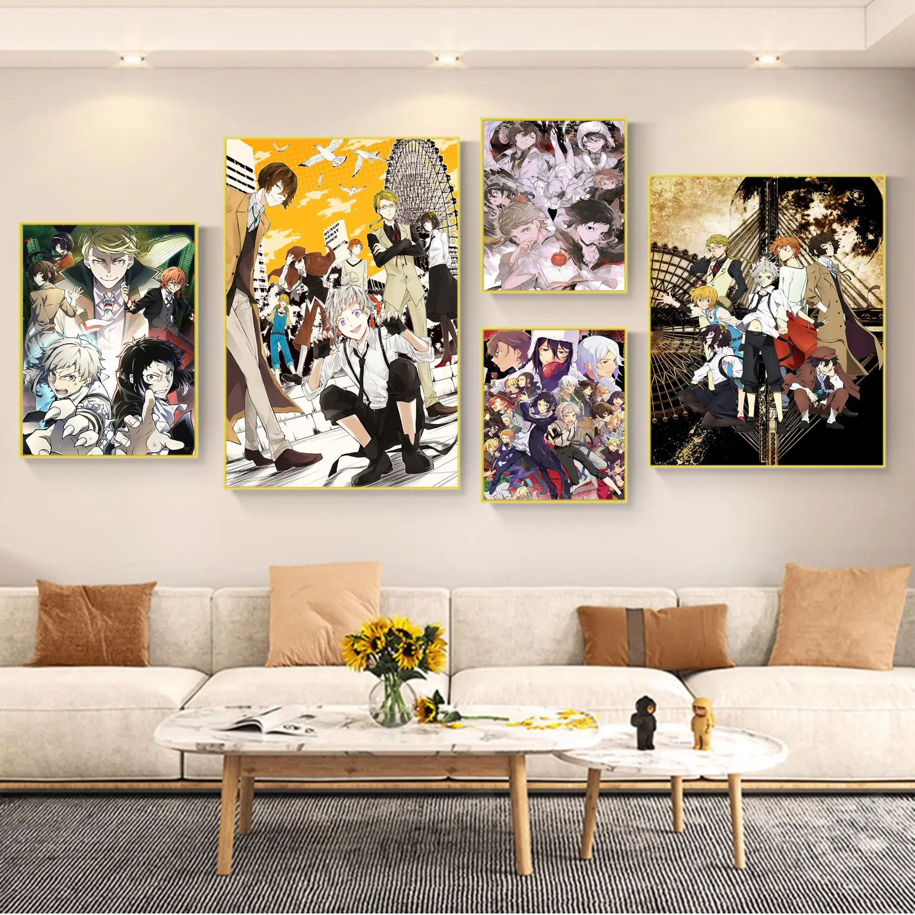 

Japanese Anime Bungo Stray Dogs Whitepaper Poster Fancy Wall Sticker for Living Room Bar Decoration Posters Wall Stickers
