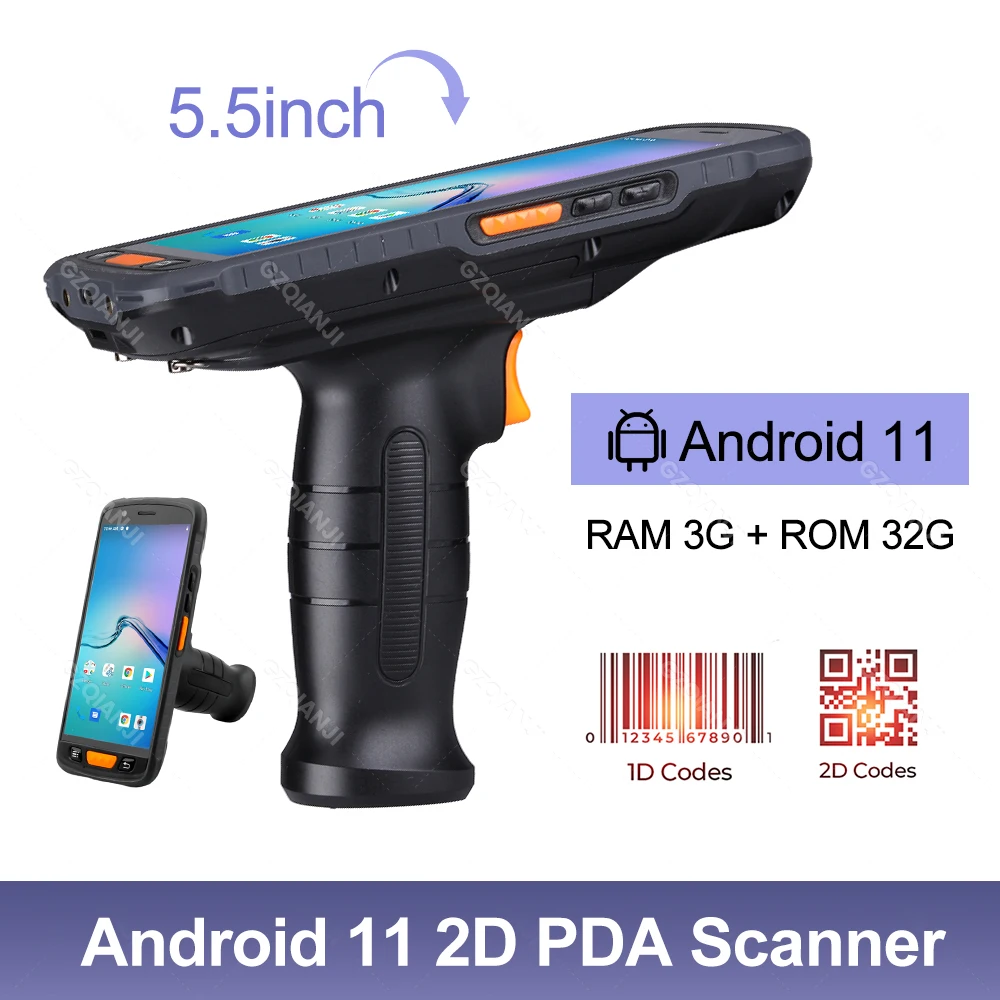 

Android11 PDA with Pistol Barcode Scanner 2D QR Code Reader Data Collector Hanheld Terminal for Inventory Courier IP66 3G 32G
