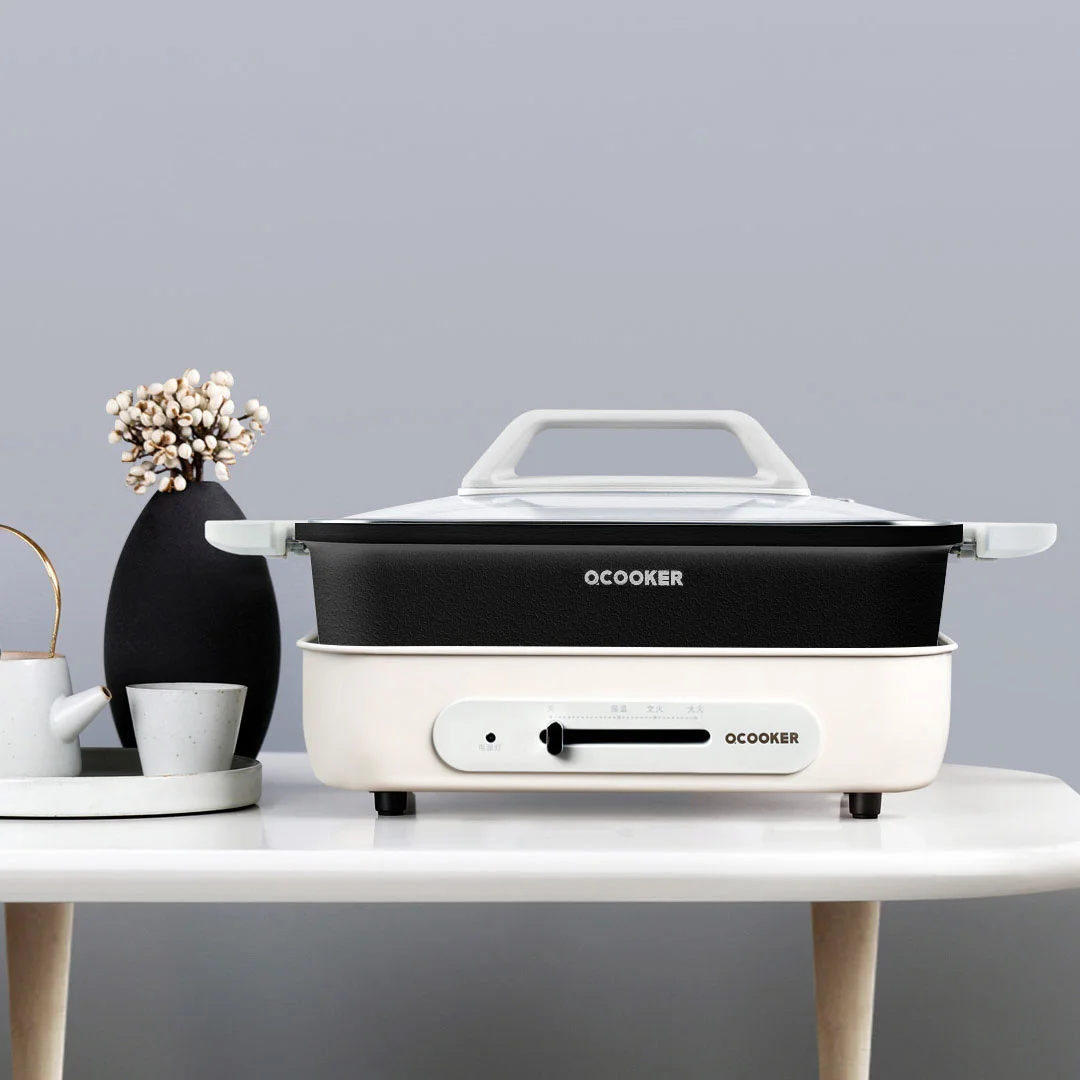

Котелок для приготовления пищи QCooker с двумя дисками, многофункциональный домашний электрический котелок в стиле ретро, электрическая сково...