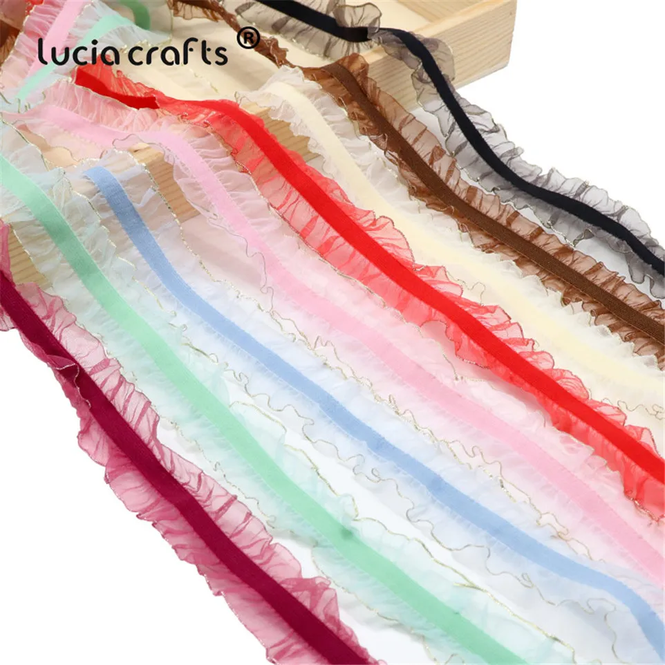 

2yards 25mm Elastic Satin Organza Ruffle Lace Fabric Stretch Ribbons For DIY Wedding Sewing Garment Accessories P0404
