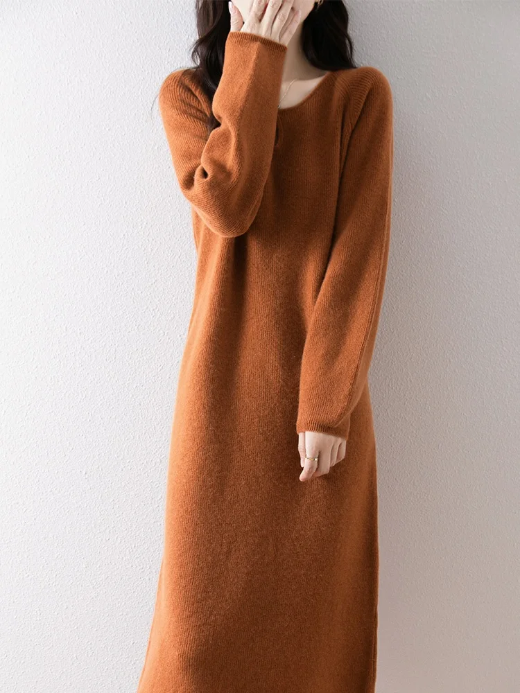 Женское платье из чистой шерсти с v-образным вырезом 00 осенне-зимнее