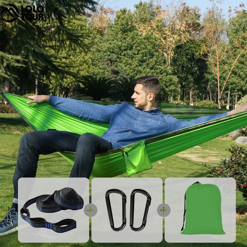 

New Parachute Camping Hammock 1-2 Person Travel Hanging Sleeping Bed for Outdoor Indoor Backpacking Beach Backyard Patio Hiking