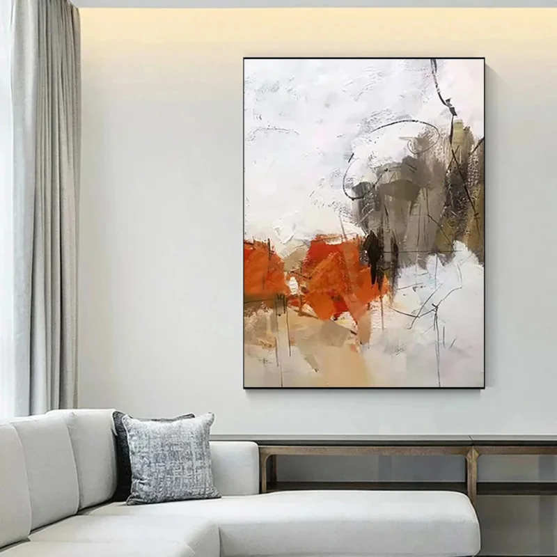 Ручная роспись абстрактный оранжевый серый белый настенное искусство картина